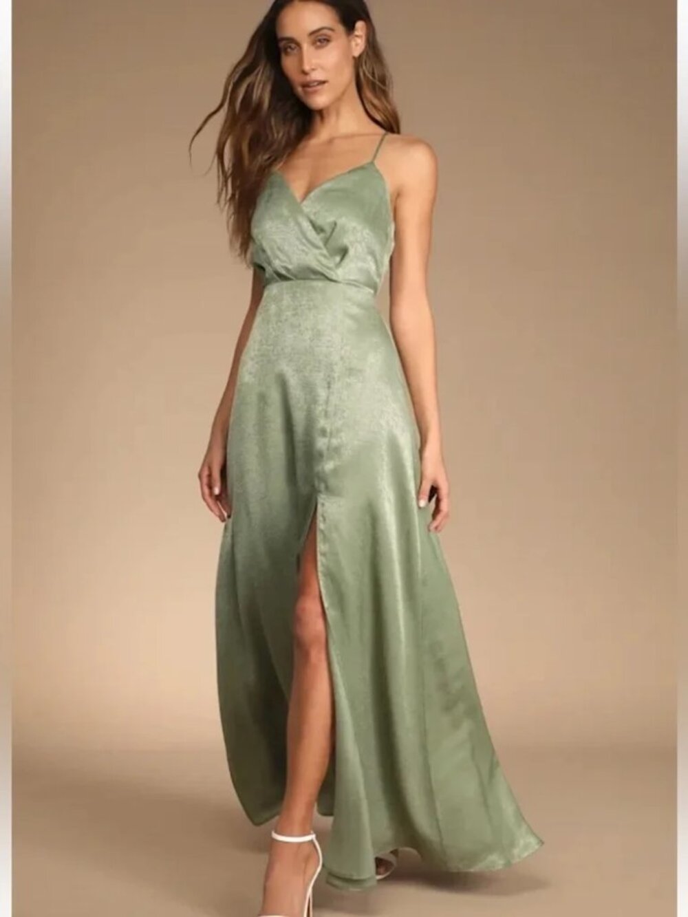 Lulus Formal Green Satin Maxi Dress